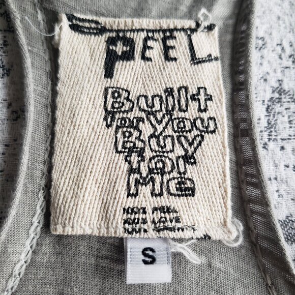 Gray Cotton Raw Edge PEEL Tank Top w Sheep and Guitar Player screen print Design - Picture 9 of 12